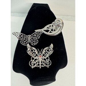 Neck Scarf Jewelry- 3 Clips on's  Silvertone Vtg Neiman Marcus  &more